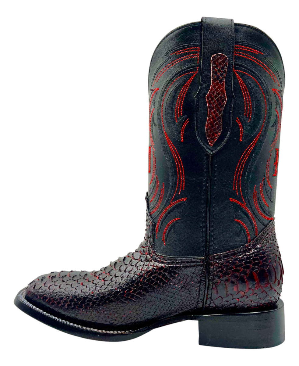 Bota rodeo en piel genuina de pitón para caballero